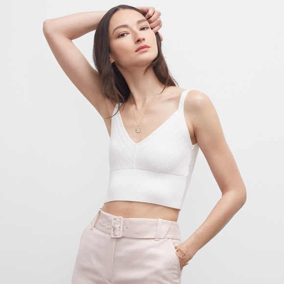 Cream Color Ribbed Crop Top - Picture 2 of 4